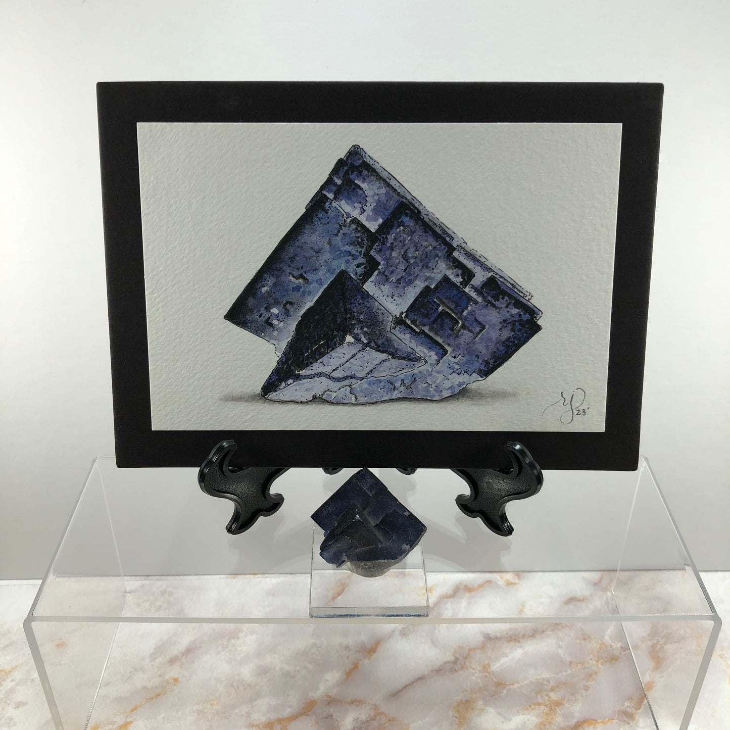 Ink blue fluorite with Watercolor painting.